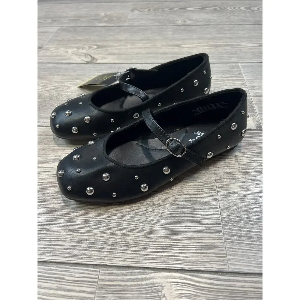 Art Class Kids' Stud Ballet Flats Black Size 2 NWT